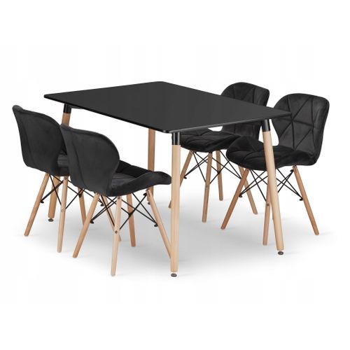 Ensemble Table Rectangulaire Adria 120x80 Noire + 4 Chaises Lago Noires