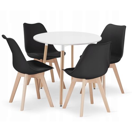 Ensemble Table Ronde Kami 80 Blanche + 4 Chaises Mark Noires - 80x80x75