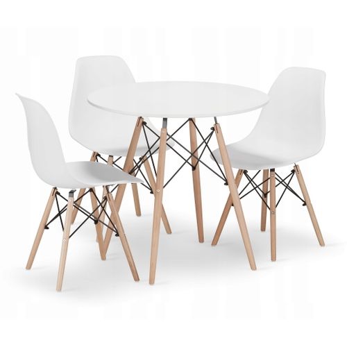 Ensemble Table Ronde Todi 80 Blanc + 3 Chaises Osaka Blanches