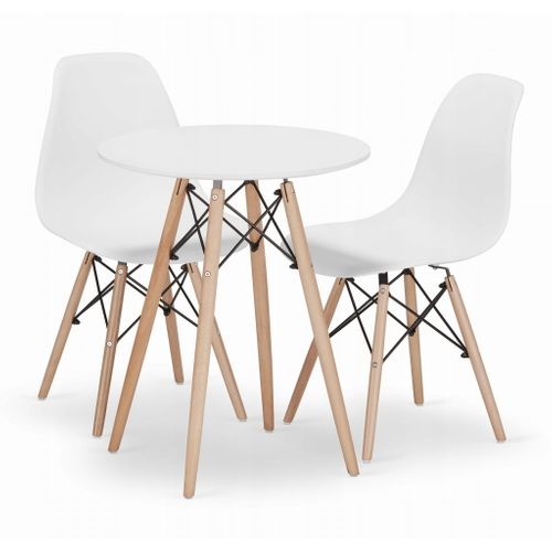 Ensemble Table Ronde Todi 60 Blanc + 2 Chaises Osaka Blanches