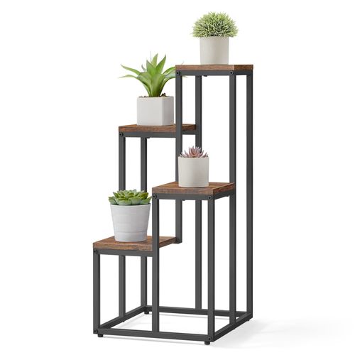 Étagère Porte‑plantes 4 Niveaux - Rustique / Pieds Noirs - 78x9x41