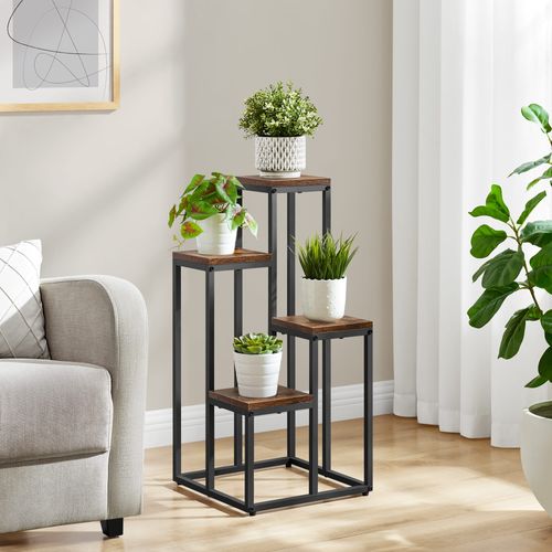 Étagère Porte‑plantes 4 Niveaux - Rustique / Pieds Noirs - 78x9x41