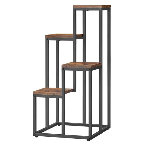 Étagère Porte‑plantes 4 Niveaux - Rustique / Pieds Noirs - 78x9x41