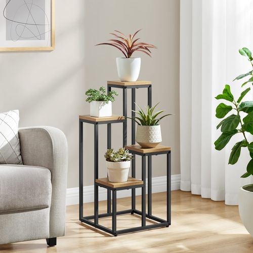 Support Pour Plantes 4 Niveaux - Chêne/pieds Noirs - 78x9x41