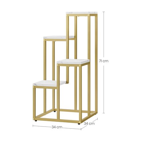 Support Pour Plantes 4 Niveaux - Marbre/pieds Dorés - 78x9x41