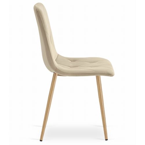 Chaise Libra - Velours Beige Clair / Pieds Couleur Bois X 1 60x50x40