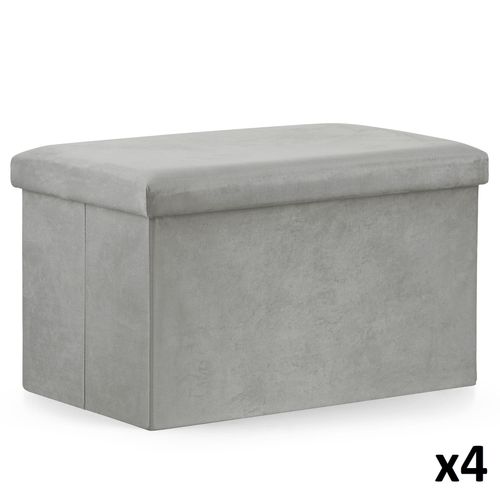 Pouf Pliant XL - 60x38x38cm Velours Gris X 4 31x42x64