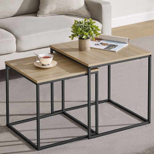 Table Carrée 2 Pièces - Chêne Sonoma / Pieds Noirs - 58x10x58