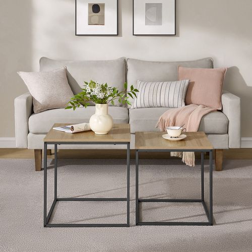 Table Carrée 2 Pièces - Chêne Sonoma / Pieds Noirs - 58x10x58