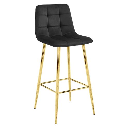 Tabouret De Bar Arceto - Velours Noir/pieds Dorés X 1 60x55x60