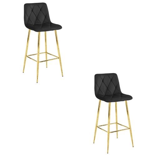 Tabouret De Bar Nado - Velours Noir/pieds Dorés X 2 60x55x60