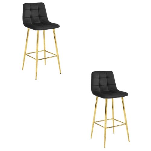 Tabouret De Bar Arceto - Velours Noir/pieds Dorés X 2 60x55x60