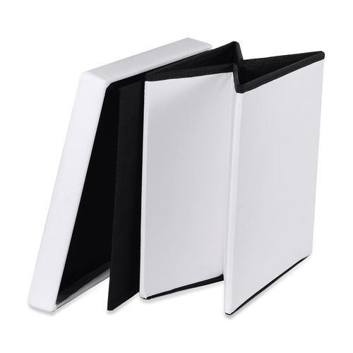 Pouf Pliable L Avec Boutons - 38x38x38cm Simili Cuir Blanc 38x6x38