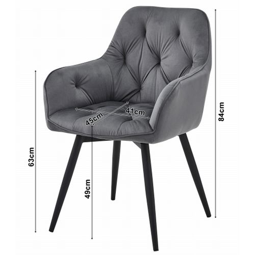 Chaise - Velours Gris Argenté/pieds Noirs X 1 60x50x50