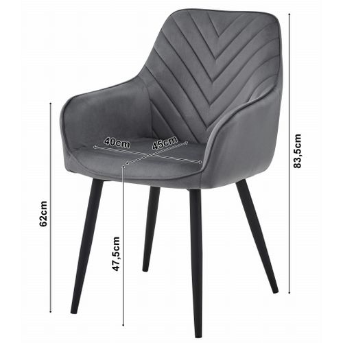 Chaise Nana - Velours Gris Argenté/pieds Noirs X 1 60x50x50