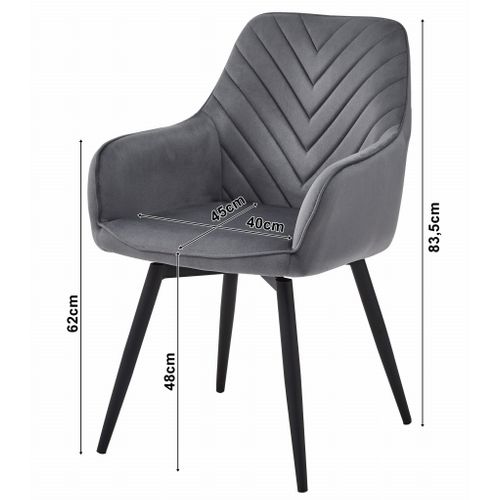Chaise - Velours Gris Foncé / Pieds Noirs X 1 60x50x50