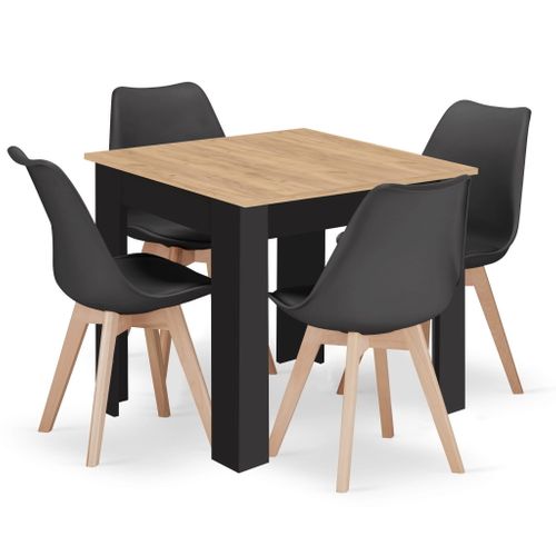 Table Np 80x80 Artisan Pieds Noirs + 4 Chaises Mark Noir Pieds Naturels - 80x80x75