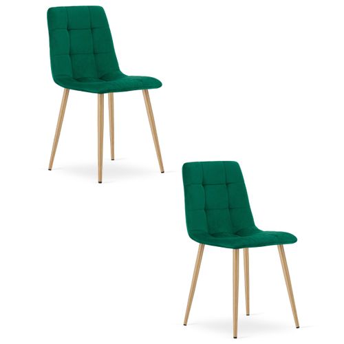 Chaise Kara - Velours Vert Foncé / Pieds Effet Bois X 2 61x52x51