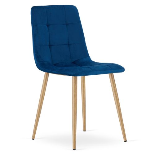Chaise Kara - Velours Bleu Marine/piètements Aspect Bois X 2 61x52x51