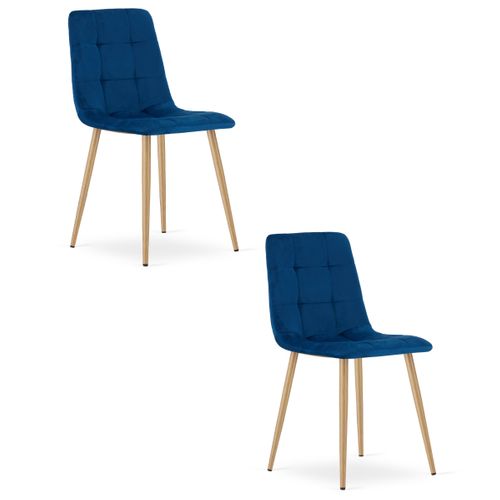 Chaise Kara - Velours Bleu Marine/piètements Aspect Bois X 2 61x52x51