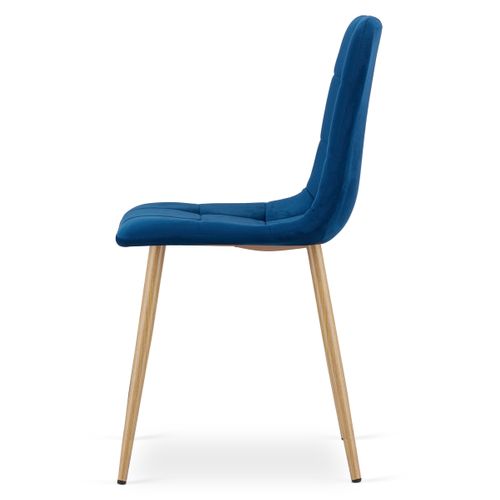 Chaise Kara - Velours Bleu Marine/piètements Aspect Bois X 2 61x52x51