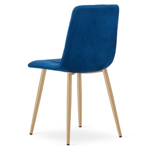 Chaise Kara - Velours Bleu Marine/piètements Aspect Bois X 2 61x52x51