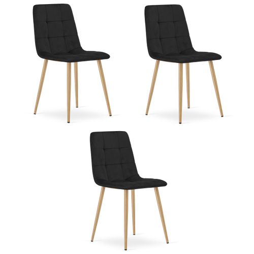Chaise Kara - Velours Noir / Pieds Couleur Bois X 3 60x56x58