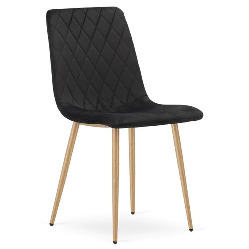 Chaise Turin - Velours Noir, Pieds Couleur Bois X 4 85x58x57