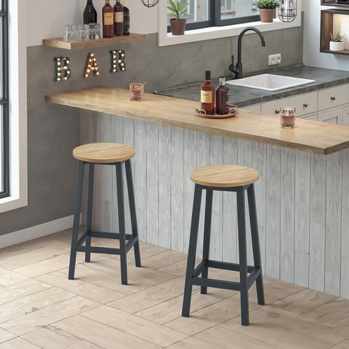 Tabouret De Bar - Chêne Sonoma / Pieds Noirs 67x8x35
