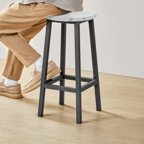 Tabouret De Bar - Marbre / Pieds Noirs 67x8x35
