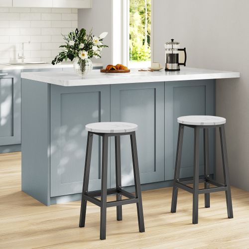 Tabouret De Bar - Marbre / Pieds Noirs 67x8x35