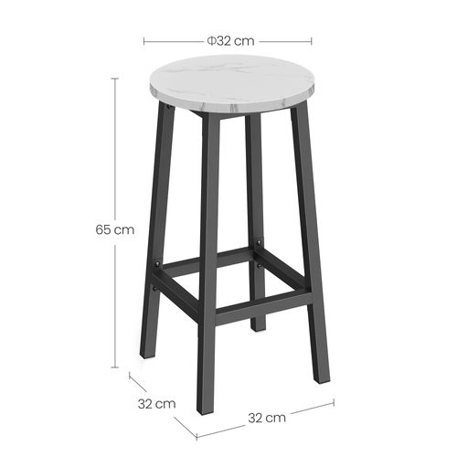 Tabouret De Bar - Marbre / Pieds Noirs 67x8x35