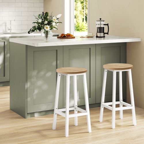 Tabouret De Bar - Chêne Sonoma / Pieds Blancs 67x8x35