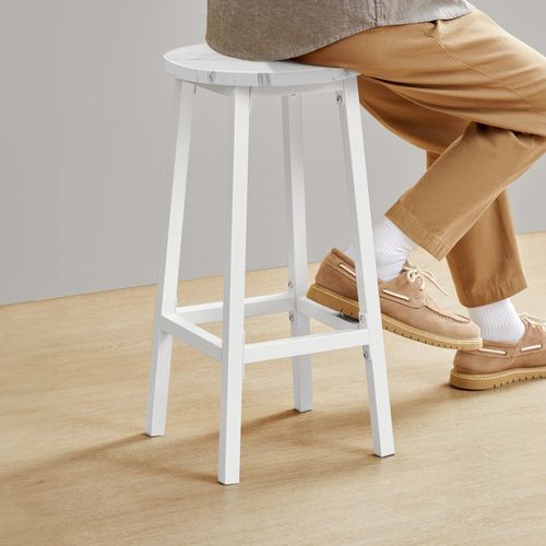 Tabouret De Bar - Marbre / Pieds Blancs 67x8x35