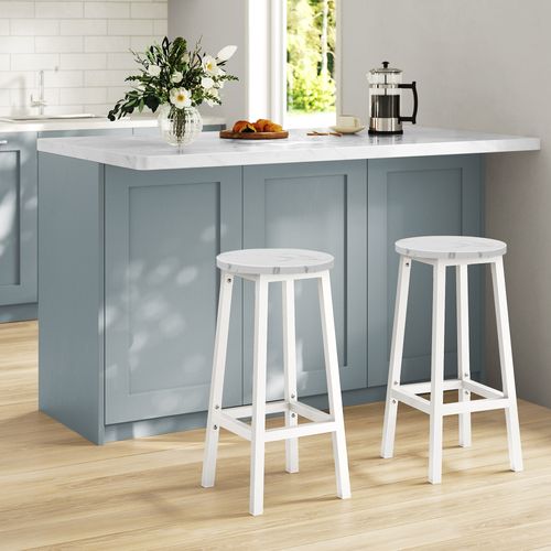 Tabouret De Bar - Marbre / Pieds Blancs 67x8x35