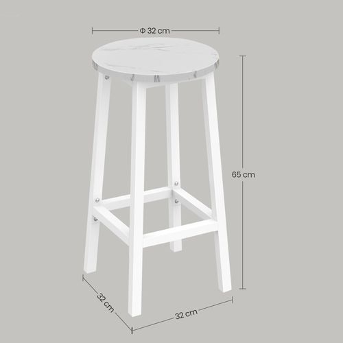 Tabouret De Bar - Marbre / Pieds Blancs 67x8x35