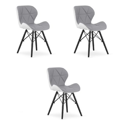Chaise Lago Similicuir - Gris-blanc / Pieds Noirs X 3 60x50x50