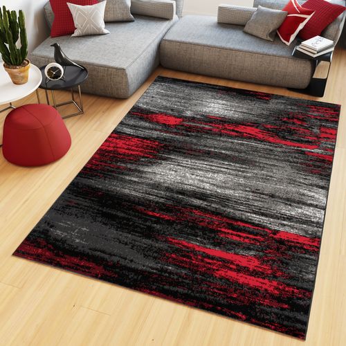 Tapis De Salon Chambre Ado Design Moderne Gris Noir Rouge Moucheté Fin Maya 200x250