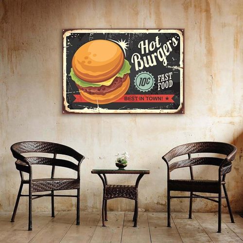 Tableau Hamburger Rétro Enseigne 90 X 60 Cm Noir