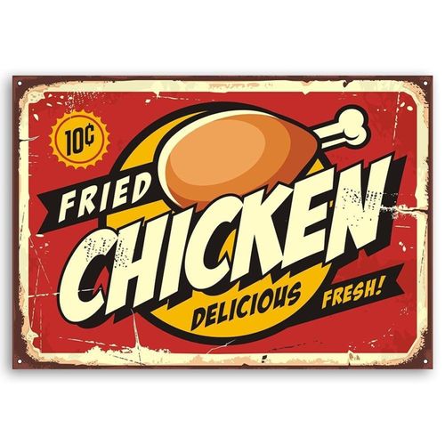 Tableau Poulet Rôti 90 X 60 Cm Rouge