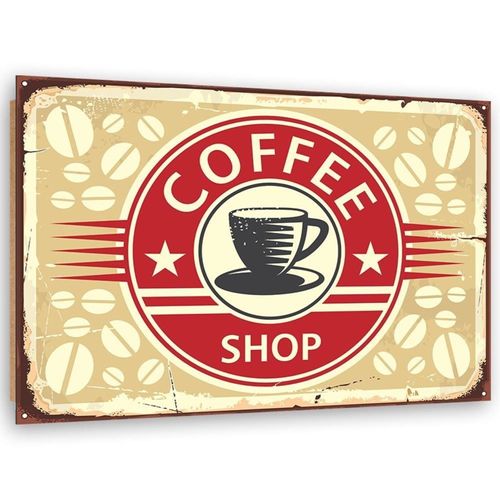 Tableau Bois Rétro - 1 Café 60 X 40 Cm Rouge