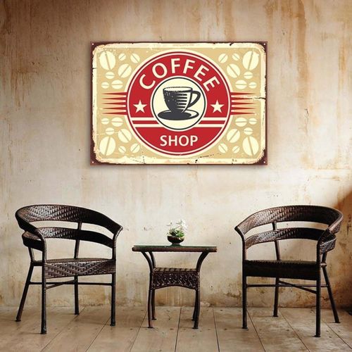 Tableau Bois Rétro - 1 Café 90 X 60 Cm Rouge