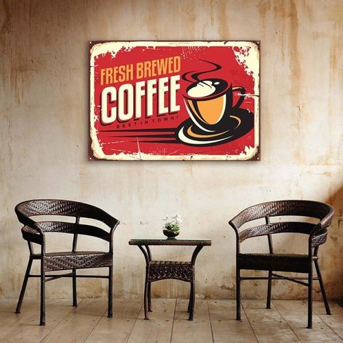 Tableau Bois Retro - Café Frais 120 X 80 Cm Rouge