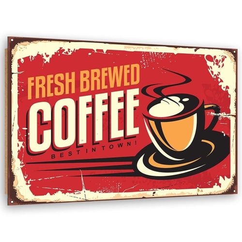 Tableau Bois Retro - Café Frais 120 X 80 Cm Rouge
