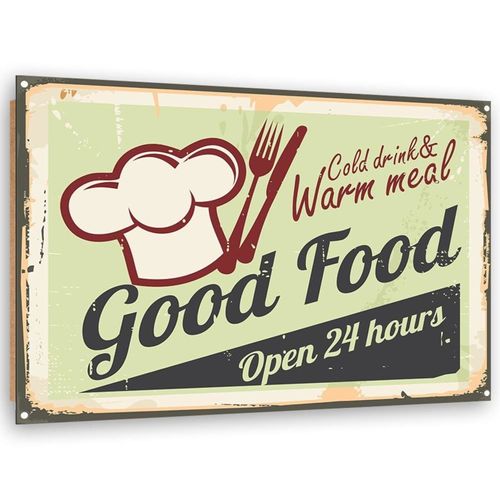 Tableau Bois Retro - Bonne Bouffe 90 X 60 Cm Beige