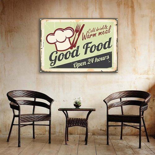 Tableau Bois Retro - Bonne Bouffe 120 X 80 Cm Beige