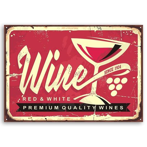 Tableau Bois Rétro - Vin 90 X 60 Cm Rouge