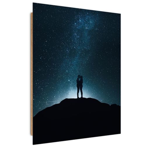 Tableau Bois Amour à La Lumière Des Étoiles 40 X 60 Cm Bleu