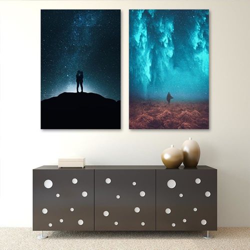 Tableau Bois Amour à La Lumière Des Étoiles 50 X 70 Cm Bleu