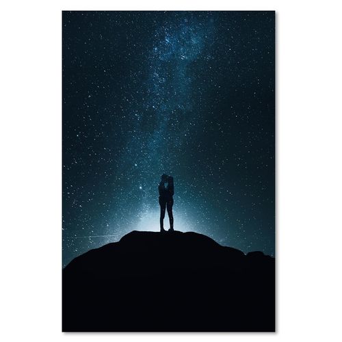 Tableau Bois Amour à La Lumière Des Étoiles 70 X 100 Cm Bleu